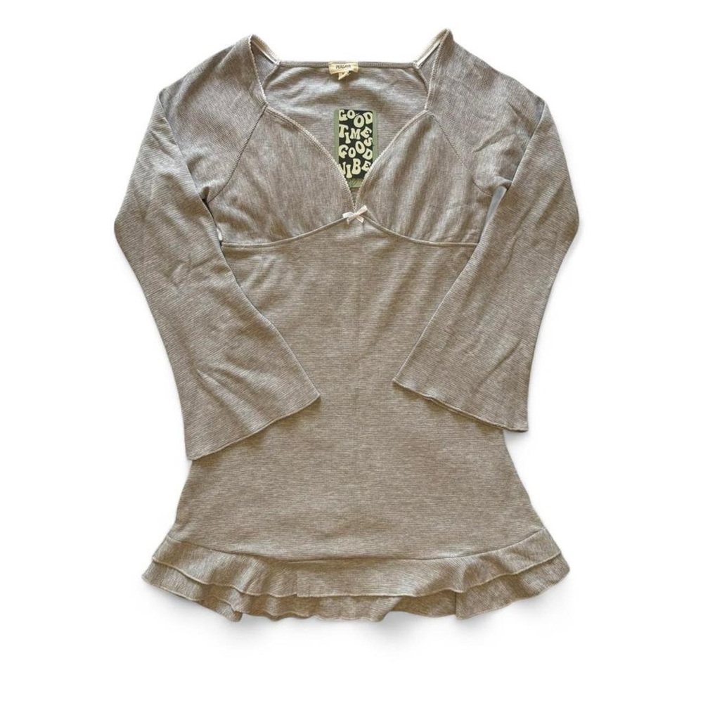 Persaya grey nightgown mini dress with bell sleeves and ruffle hem. Size: XL
